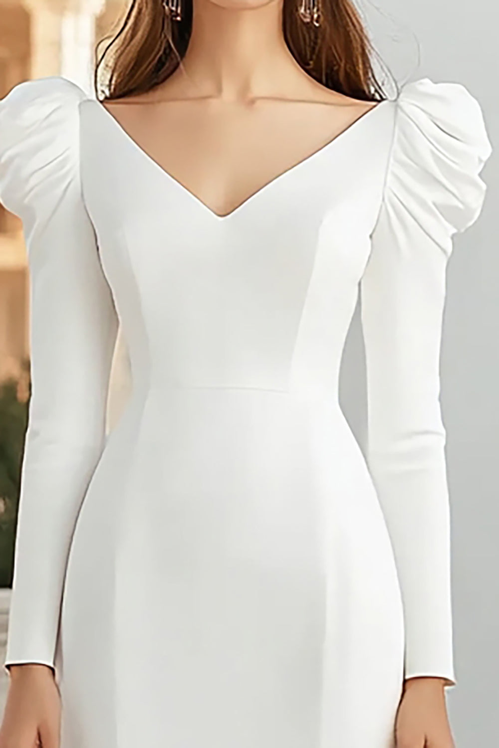 Ivory Mermaid V-Neck Maxi Rehearsal Dinner Dress with Long Sleeves