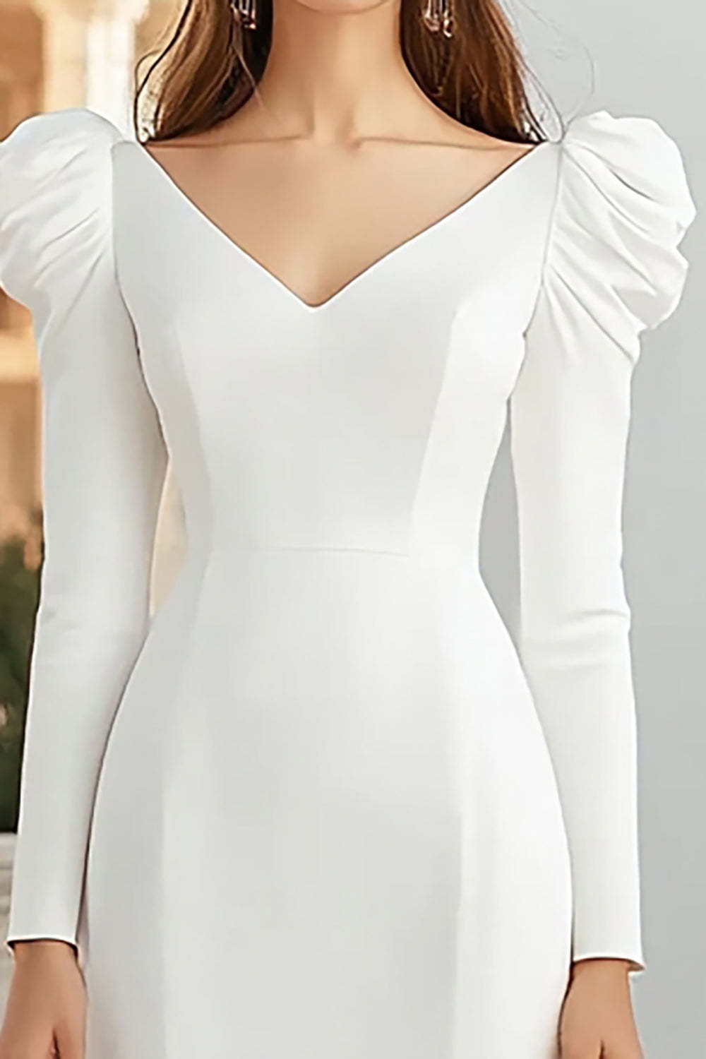 Ivory Mermaid V-Neck Maxi Rehearsal Dinner Dress with Long Sleeves