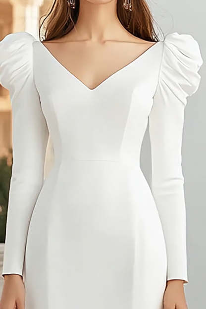 Ivory Mermaid V-Neck Maxi Rehearsal Dinner Dress with Long Sleeves
