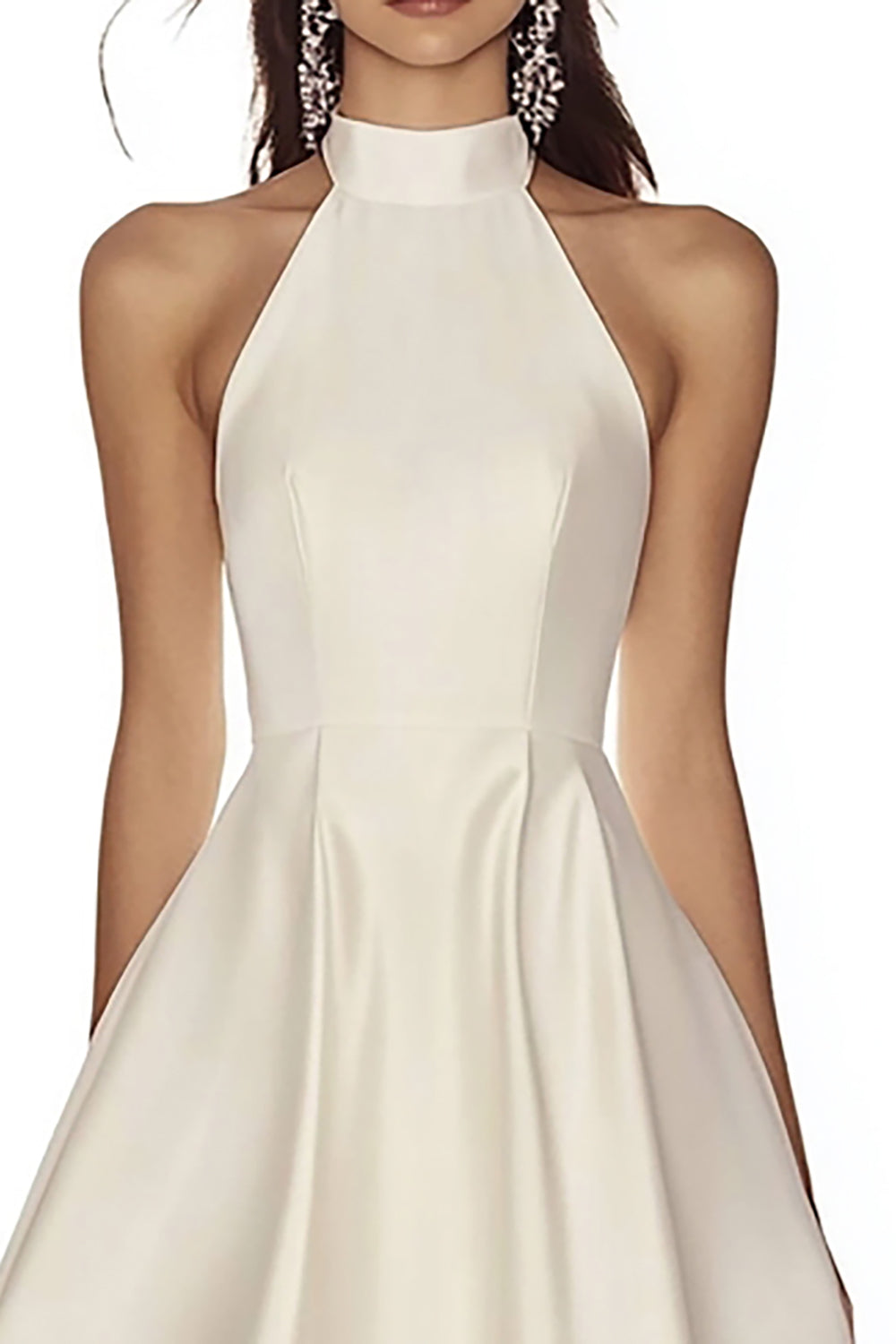 Satin Maxi Ivory High Neck Sleeveless A Line Rehearsal Dinner Dress
