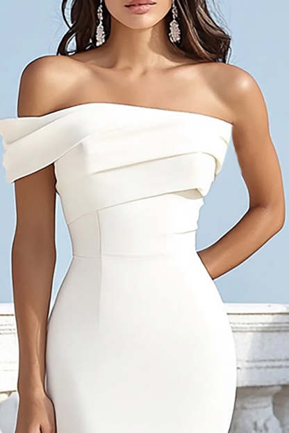 Mermaid Ivory One Shoulder Ruched Maxi Rehearsal Dinner Dress
