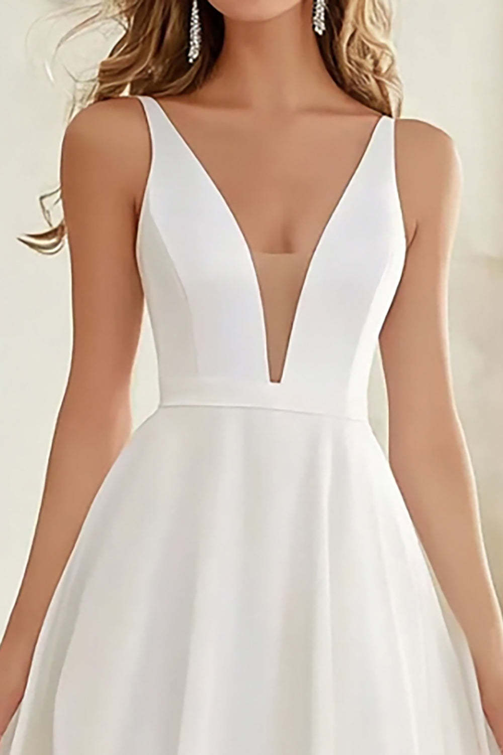 Ivory V-Neck Sleeveless A Line Chiffon Maxi Rehearsal Dinner Dress