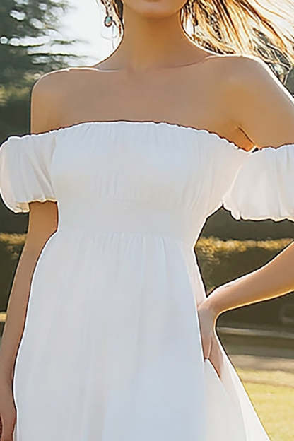 Chiffon A Line Ivory Off the Shoulder Maxi Engagement Dress