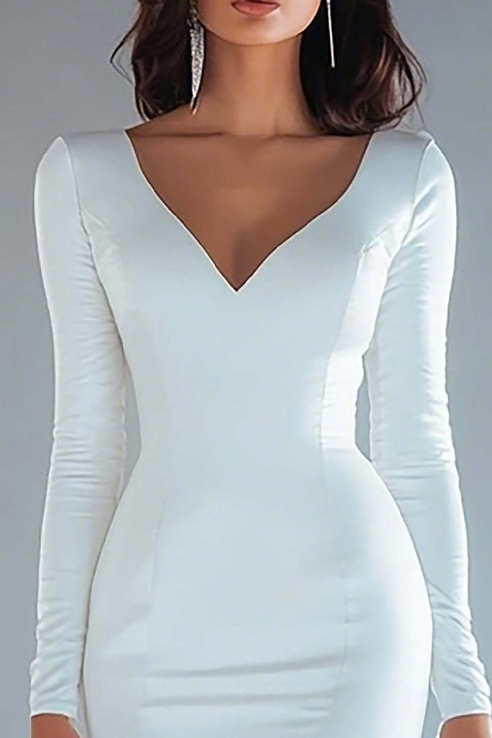 Ivory Mermaid Satin Long Sleeves Rehearsal Dinner Dress with Slit