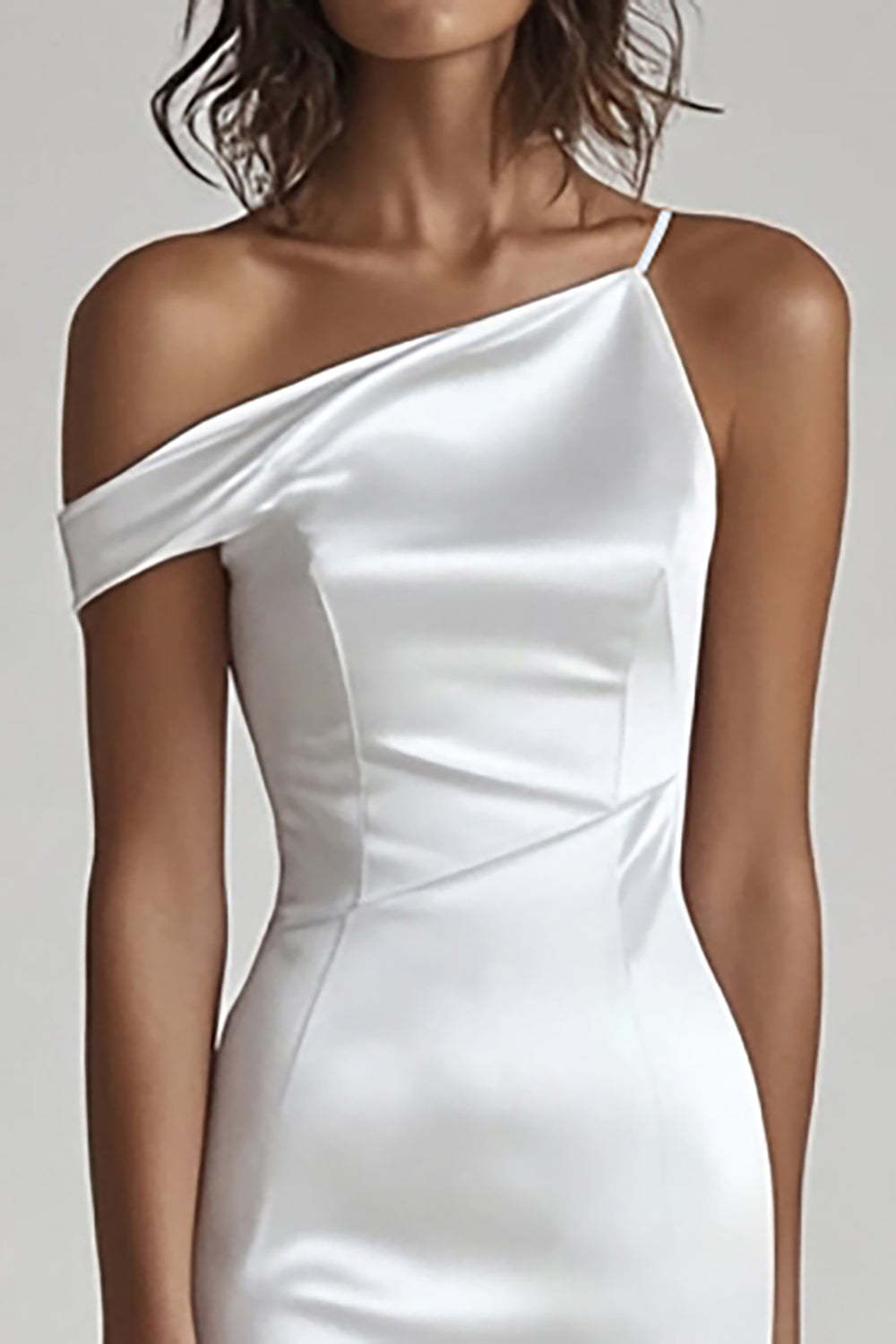 Ivory One Shoulder Mermaid Maxi Simple Satin Rehearsal Dinner Dress