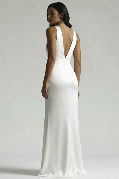 Maxi Ivory Deep V-Neck Sleeveless Mermaid Rehearsal Dinner Dress