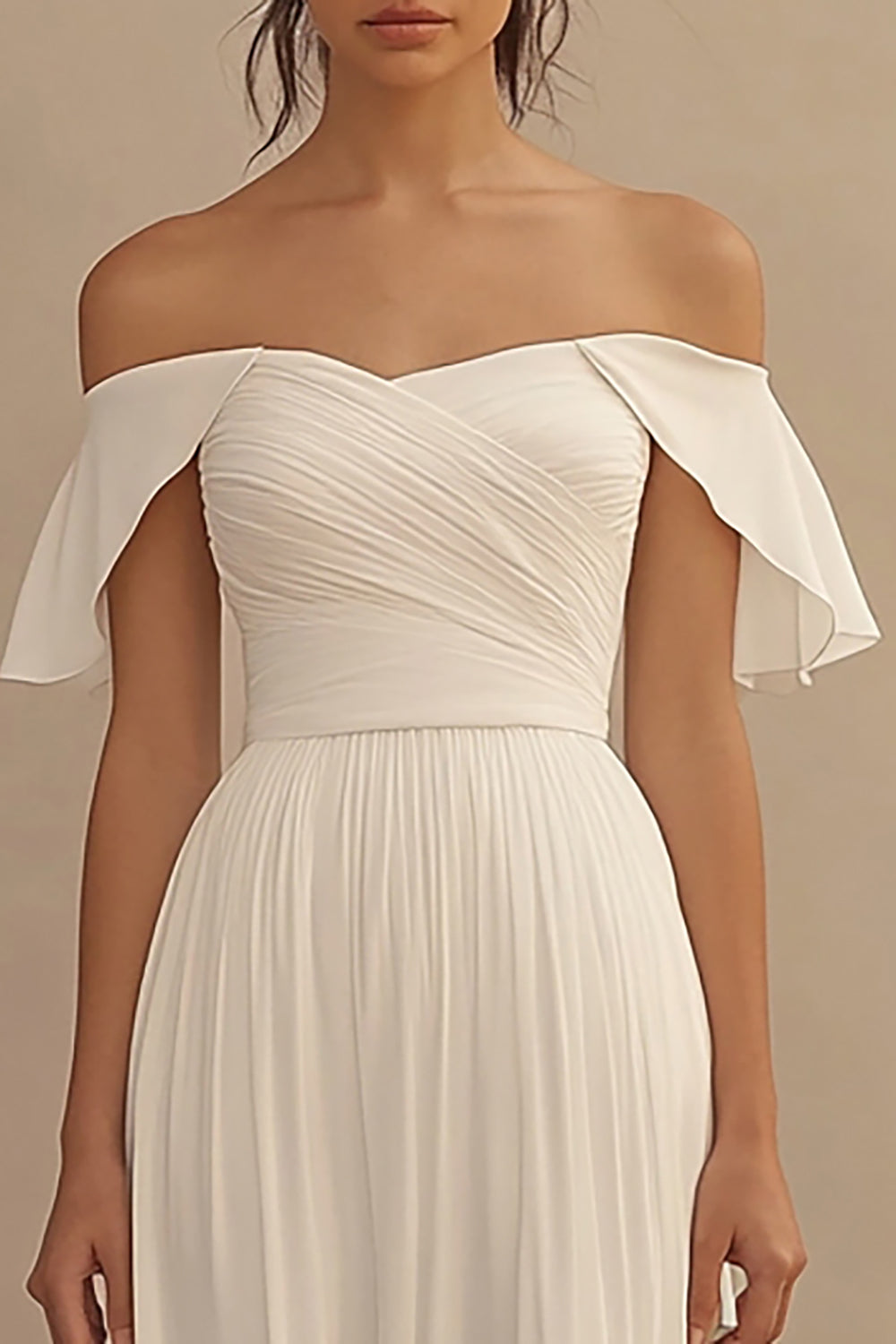 Ivory Chiffon A Line Off the Shoulder Maxi Wedding Reception Dress