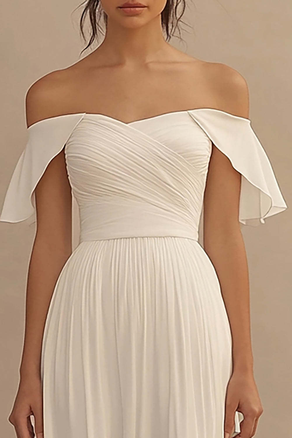 Ivory Chiffon A Line Off the Shoulder Maxi Wedding Reception Dress