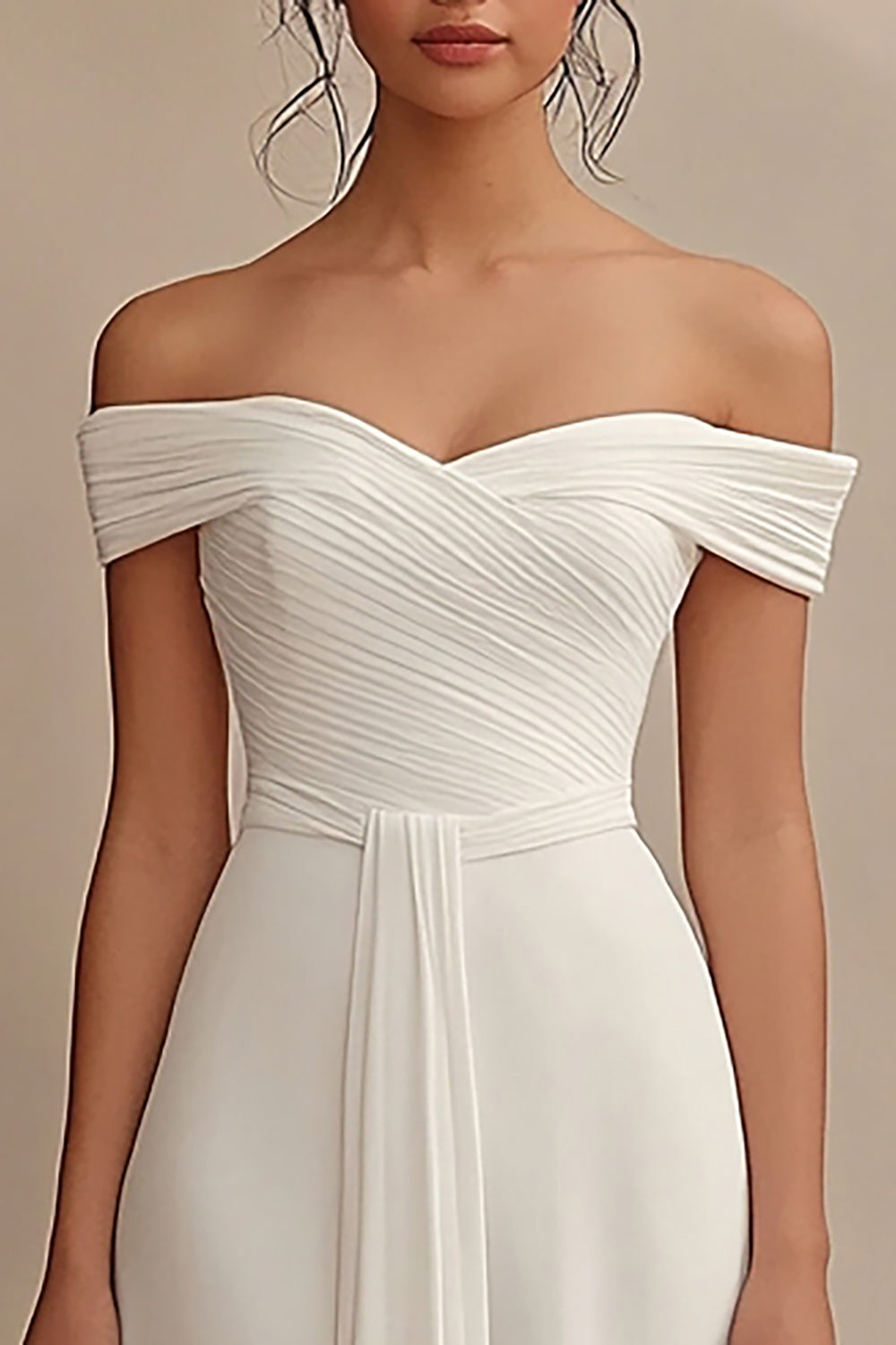 Chiffon Ivory Off the Shoulder Maxi Rehearsal Dinner Dress with Ruffle