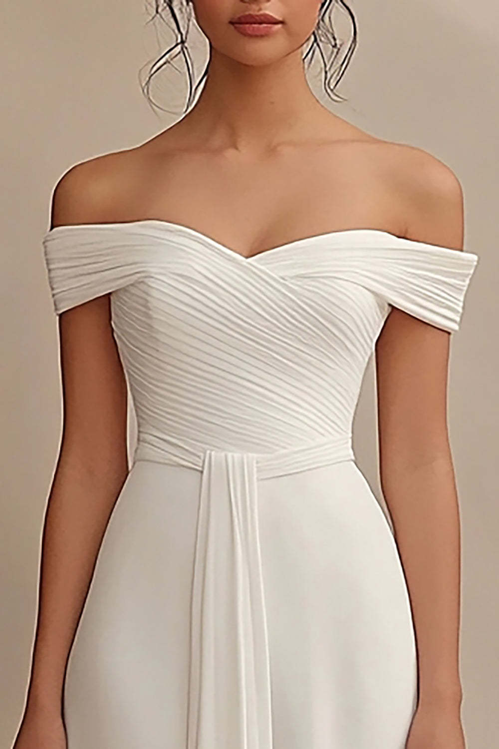 Chiffon Ivory Off the Shoulder Maxi Rehearsal Dinner Dress with Ruffle