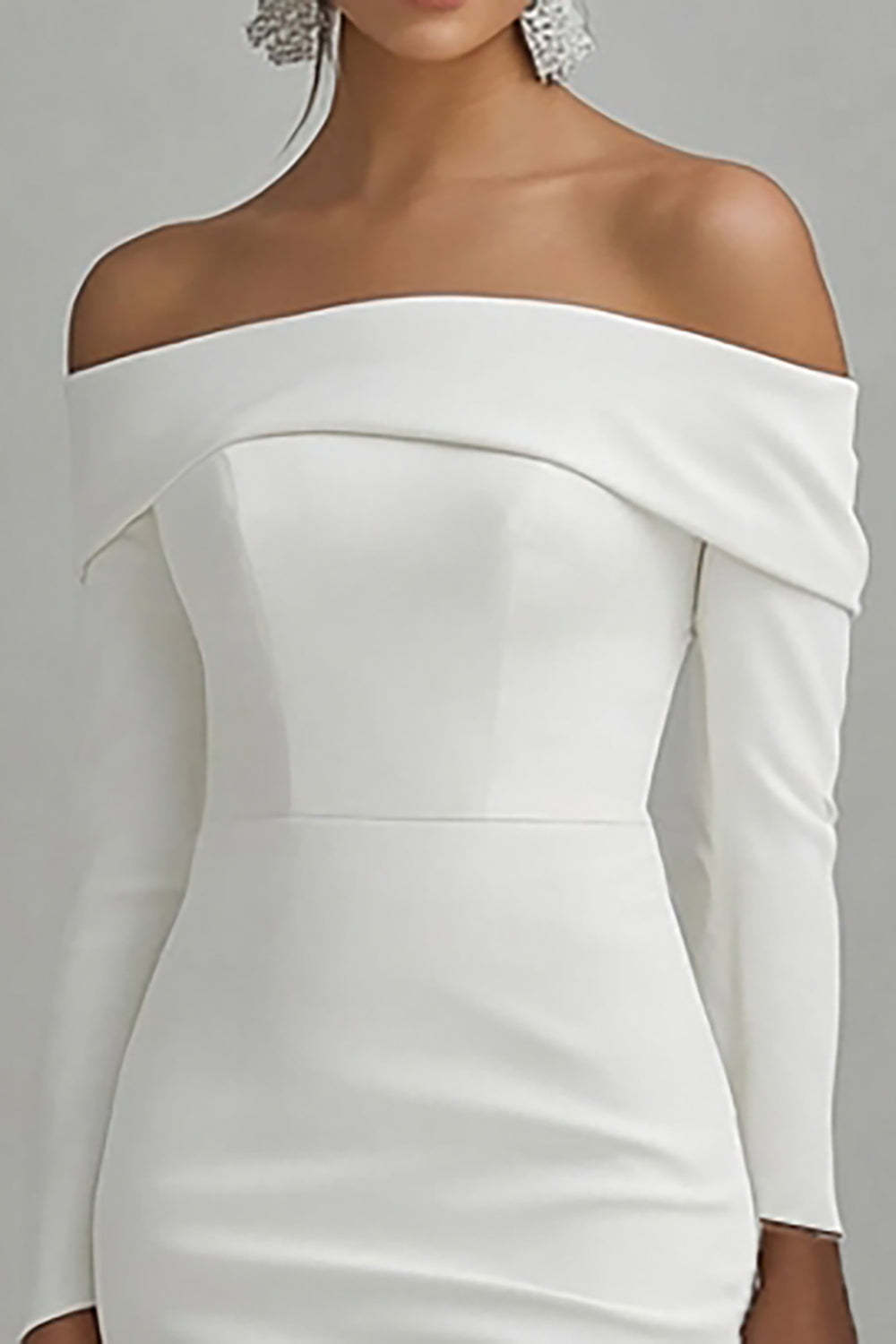 Ivory Off the Shoulder Satin Mermaid High-Low Engagement Dress with Sleeves