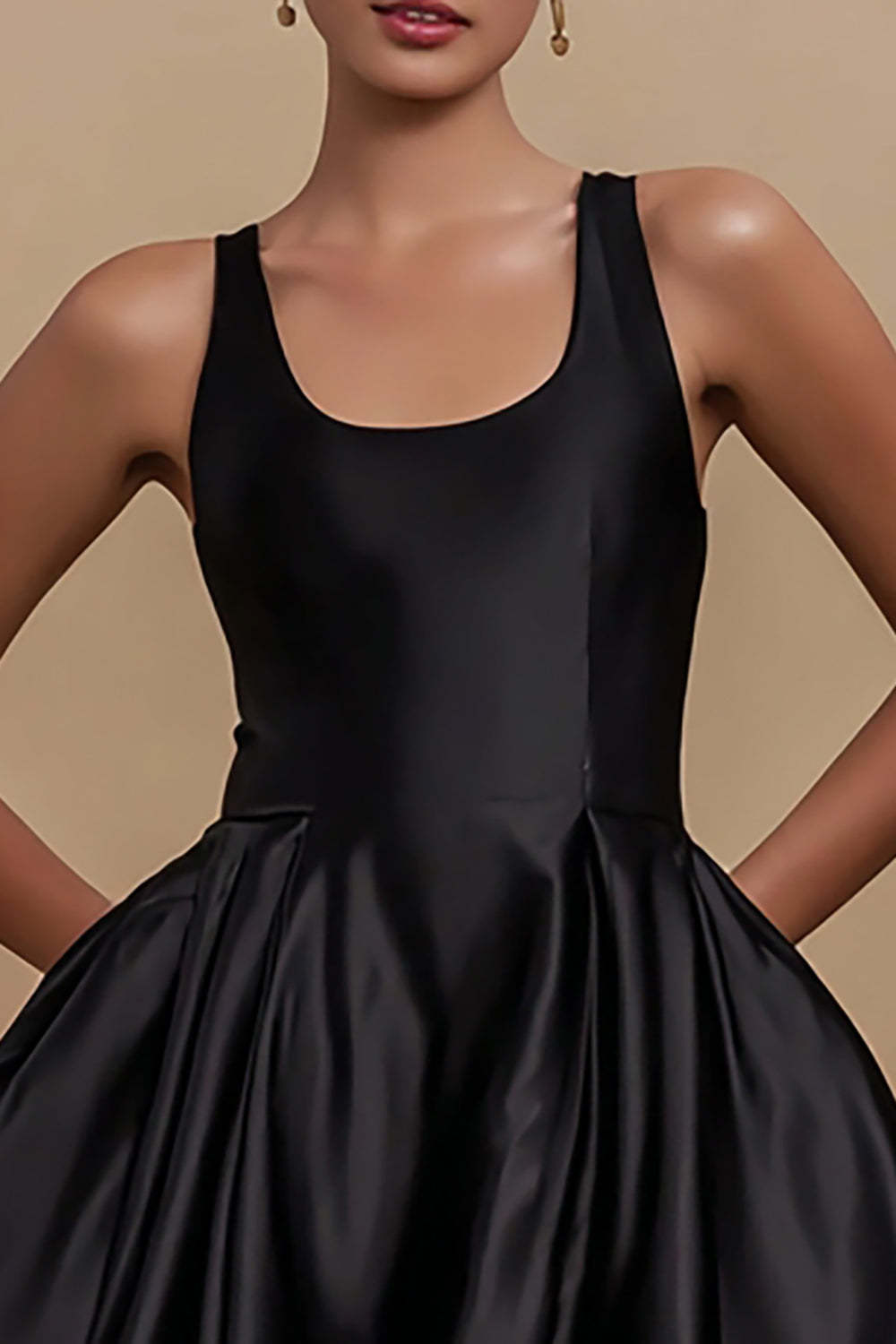 Simple Black Satin A Line Scoop Neck Short Cocktail Dress