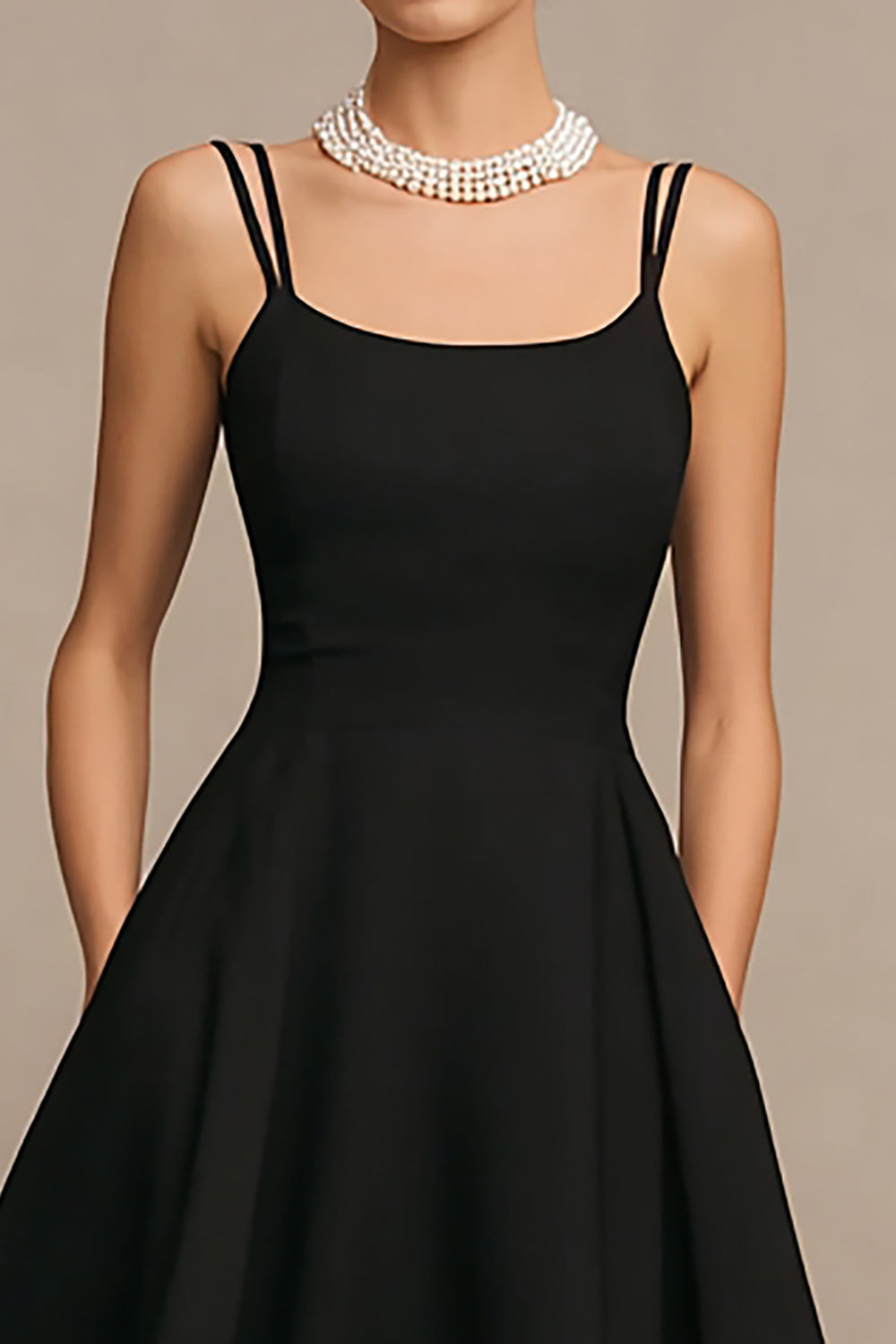 Simple Midi Black A Line Spaghetti Straps Satin Cocktail Dress