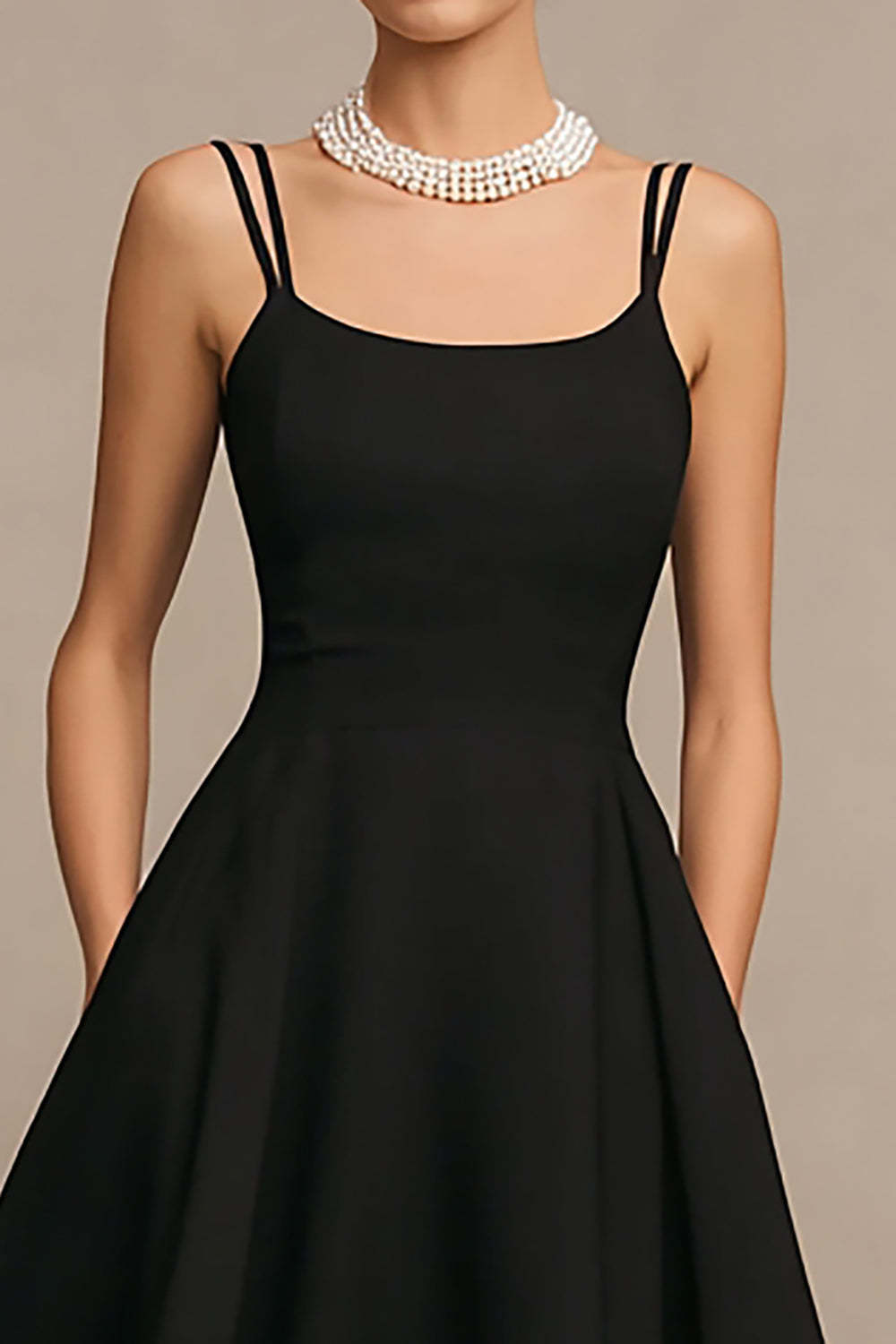 Simple Midi Black A Line Spaghetti Straps Satin Cocktail Dress