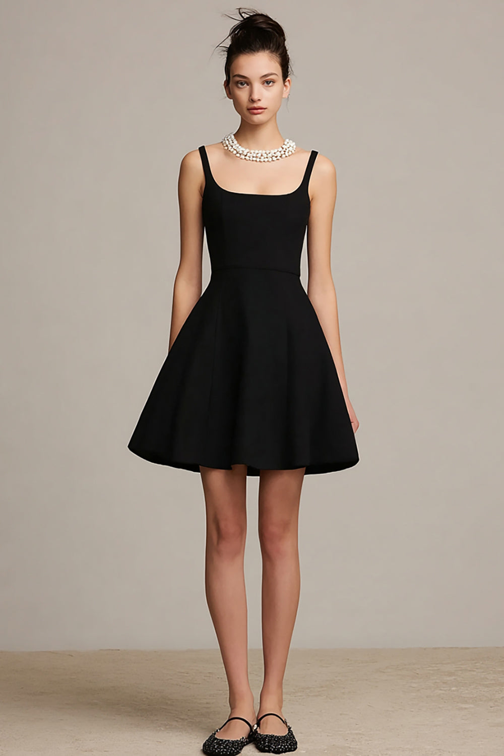 Simple Black A Line Satin Spaghetti Straps Little Black Dress
