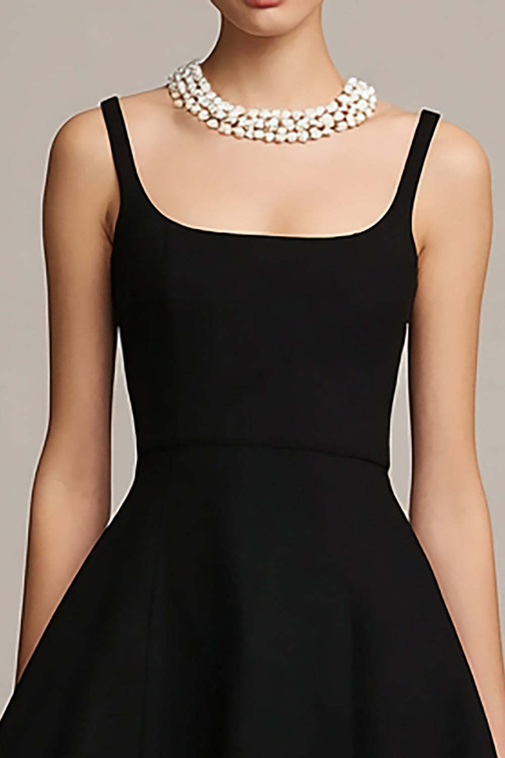 Simple Black A Line Satin Spaghetti Straps Little Black Dress
