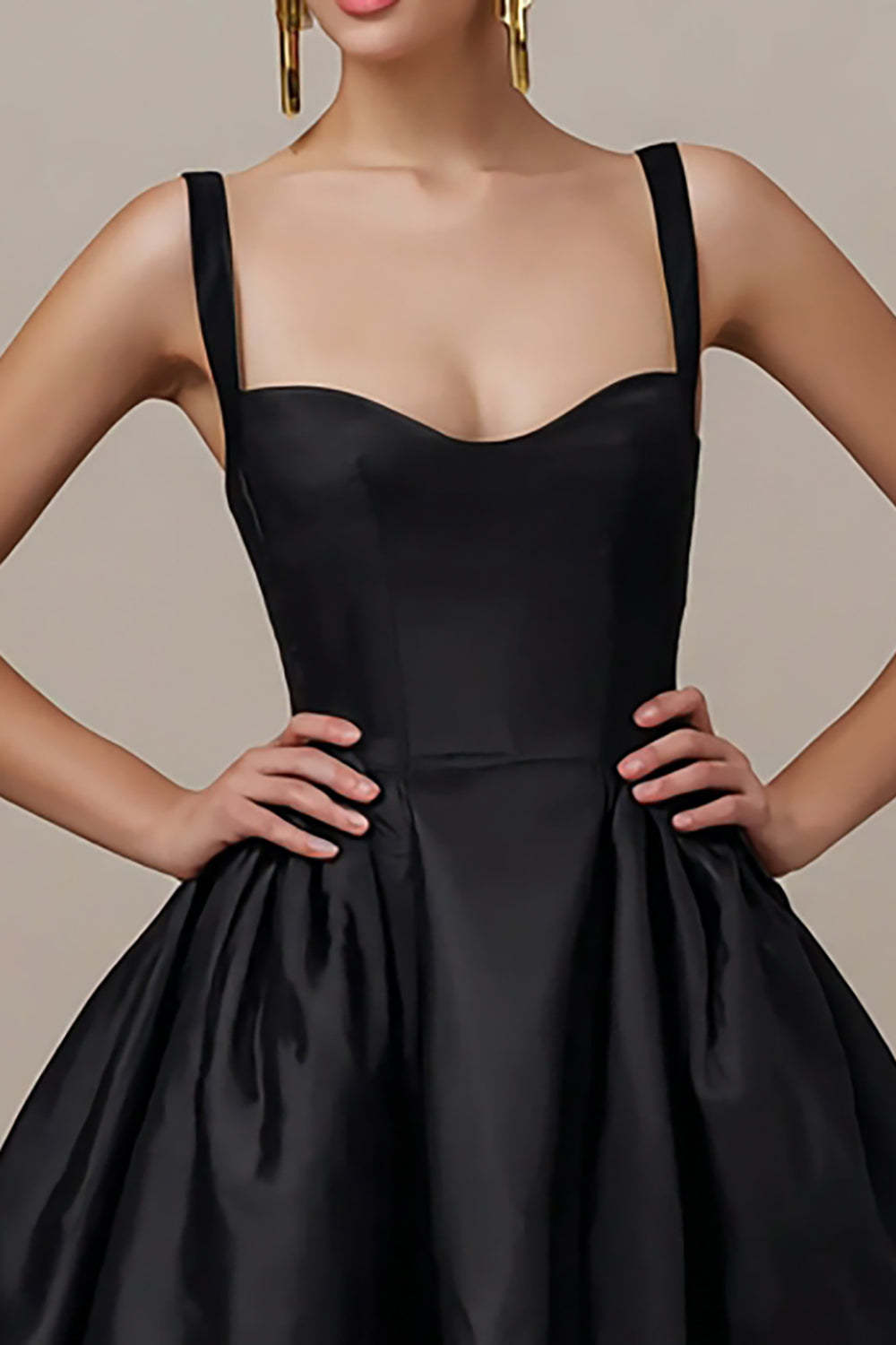 Mini Satin Black A Line Spaghetti Straps Cocktail Dress