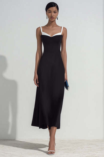 Leely Women Black and White Maxi Formal Dress Spaghetti Straps Sheath Black Tie Dress