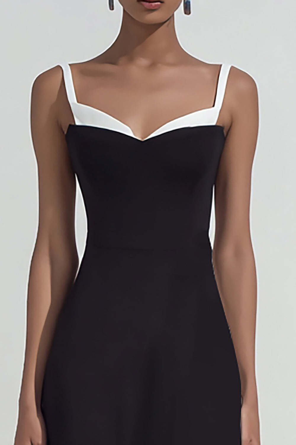 Black and White Spaghetti Straps Sheath Maxi Formal Dress