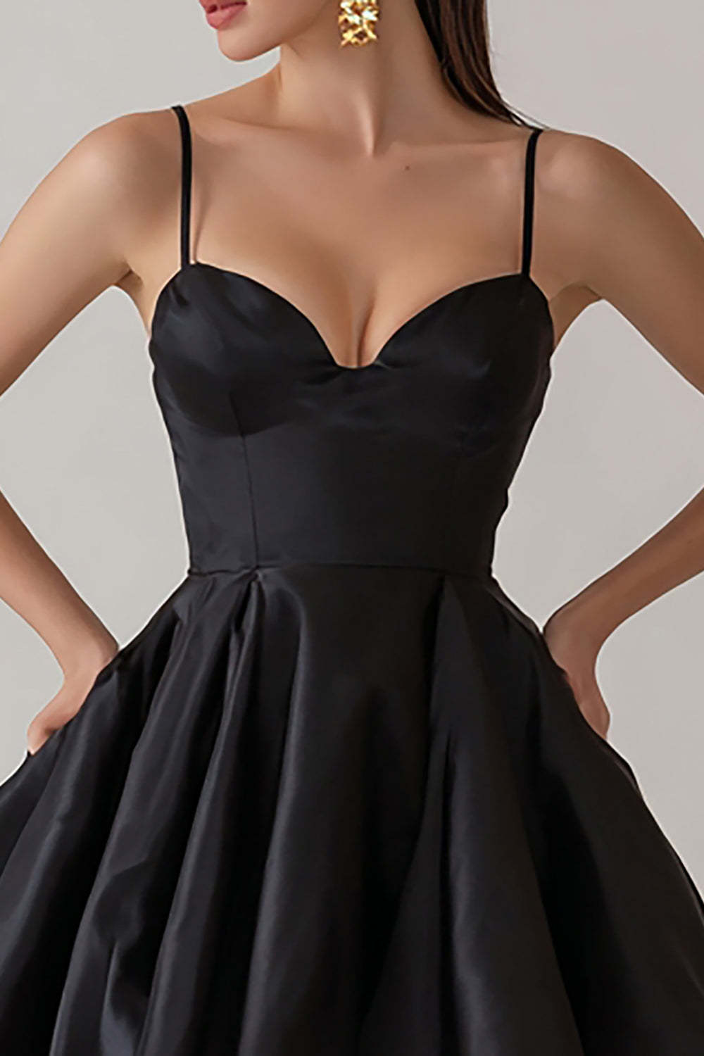 Black Satin A Line Spaghetti Straps Short Cute Cocktail Dress