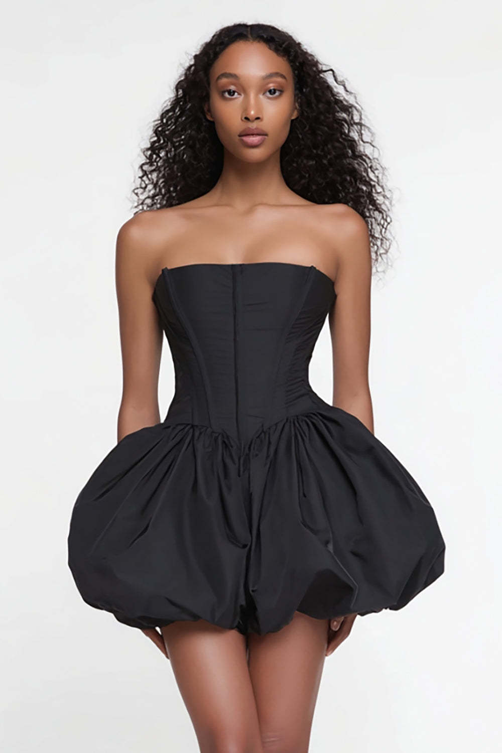 Leely Women Simple Short Corset Little Black Dress Satin A Line Strapless Cocktail Dress