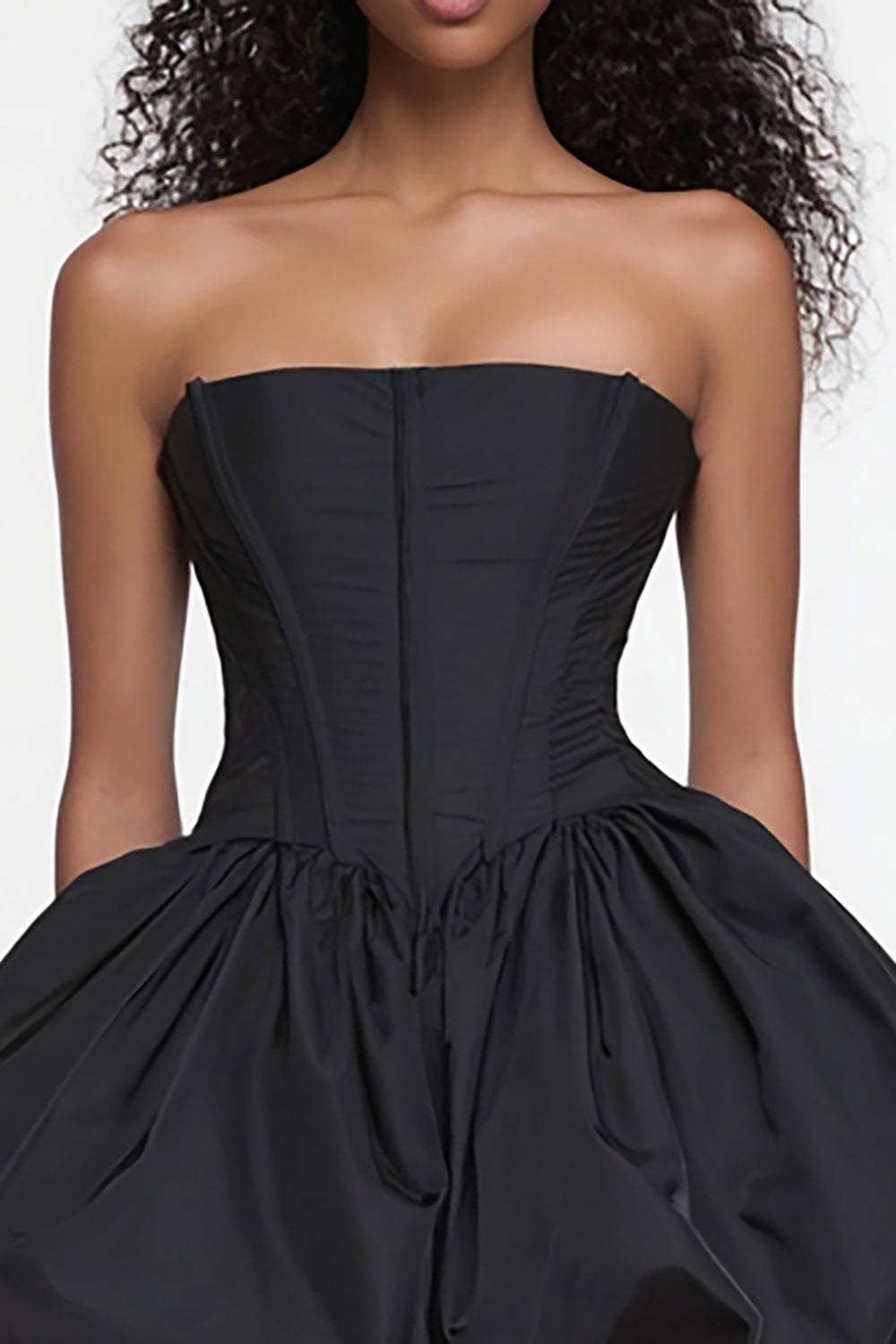 Short Satin Corset Strapless A Line Little Black Dress