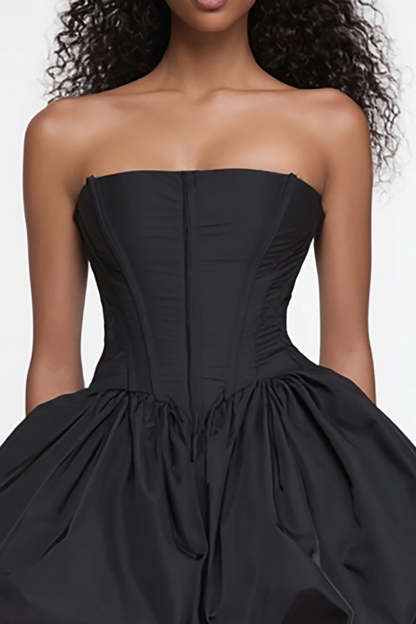 Short Satin Corset Strapless A Line Little Black Dress