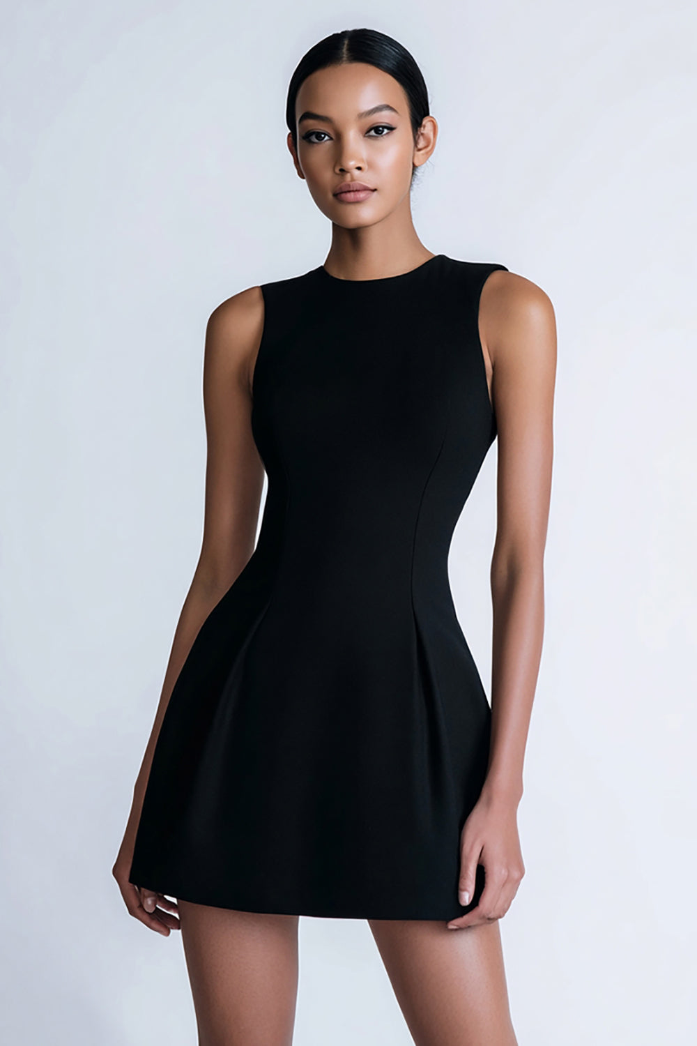 Simple A Line Satin Crew Neck Sleeveless Little Black Dress