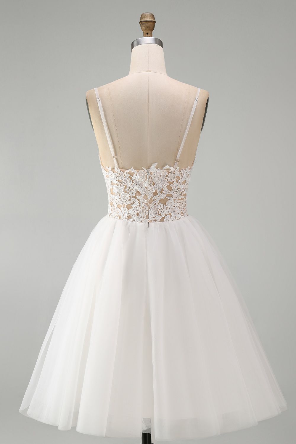 White Spaghetti Straps A Line Short Wedding Dress with Lace
