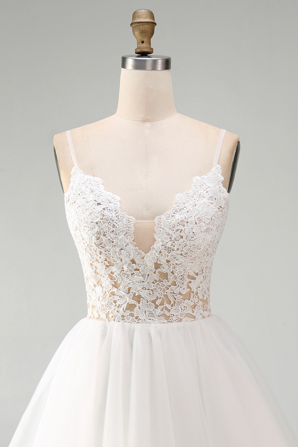 White Spaghetti Straps A Line Short Wedding Dress with Lace