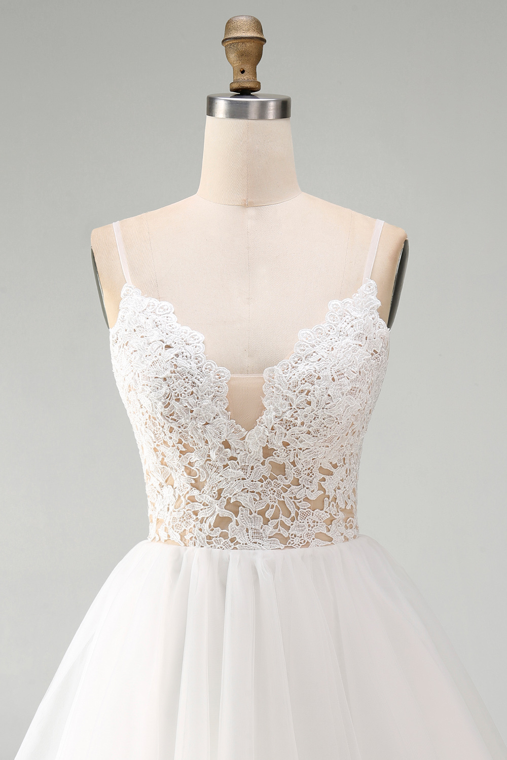 White Spaghetti Straps A Line Short Wedding Dress with Lace
