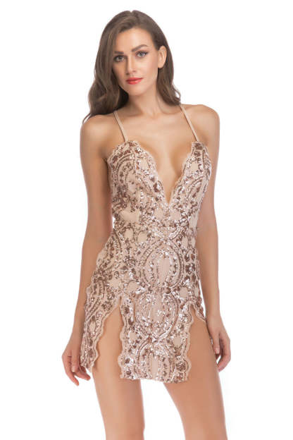 Sparkly Spaghetti Straps Black Sequin Mini Tight Homecoming Dress with Slit