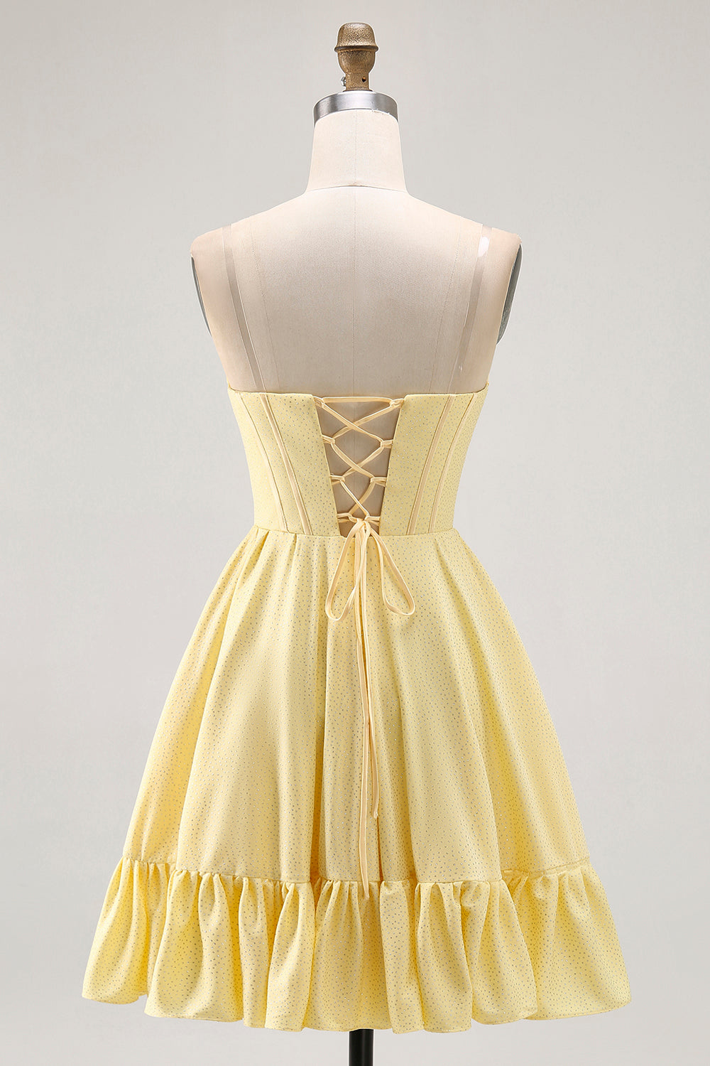 Sparkly Yellow Corset A Line Short Homecoming Dress with Beading