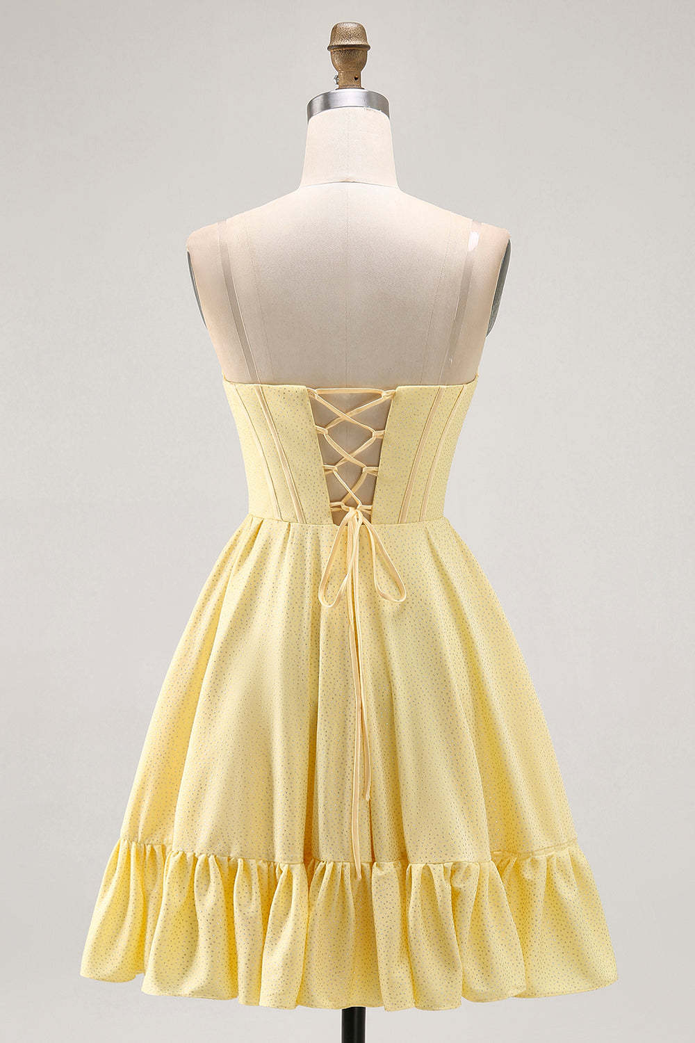 Sparkly Yellow Corset A Line Short Homecoming Dress with Beading