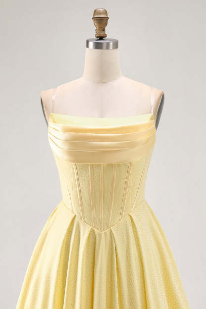 Sparkly Yellow Corset A Line Short Homecoming Dress with Beading