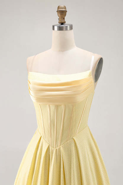 Sparkly Yellow Corset A Line Short Homecoming Dress with Beading