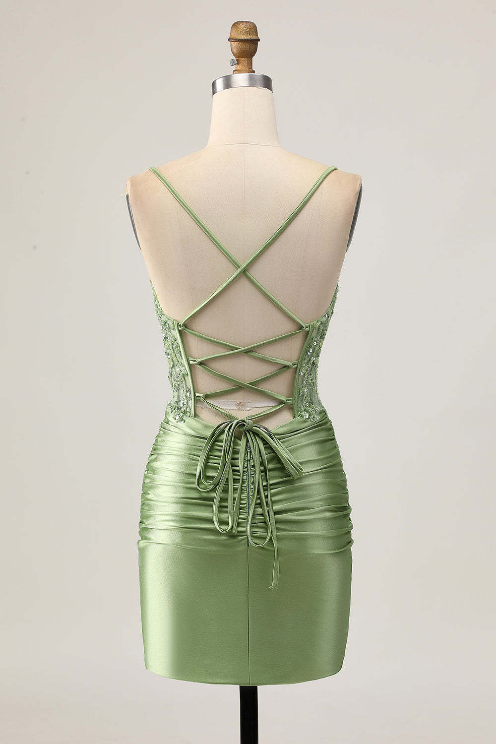 Sparkly Sequined Sage Green Tight Short Corset Homecoming Dress with Appliques