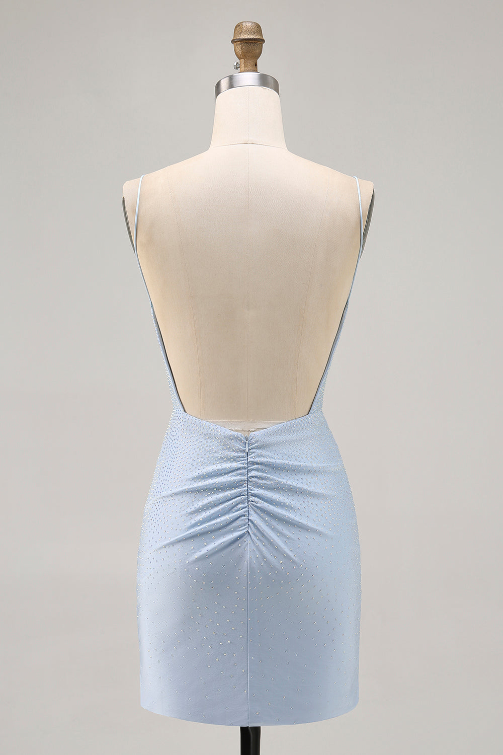 Sparkly Blue Tight Short Backless Homecoming Dress with Beading