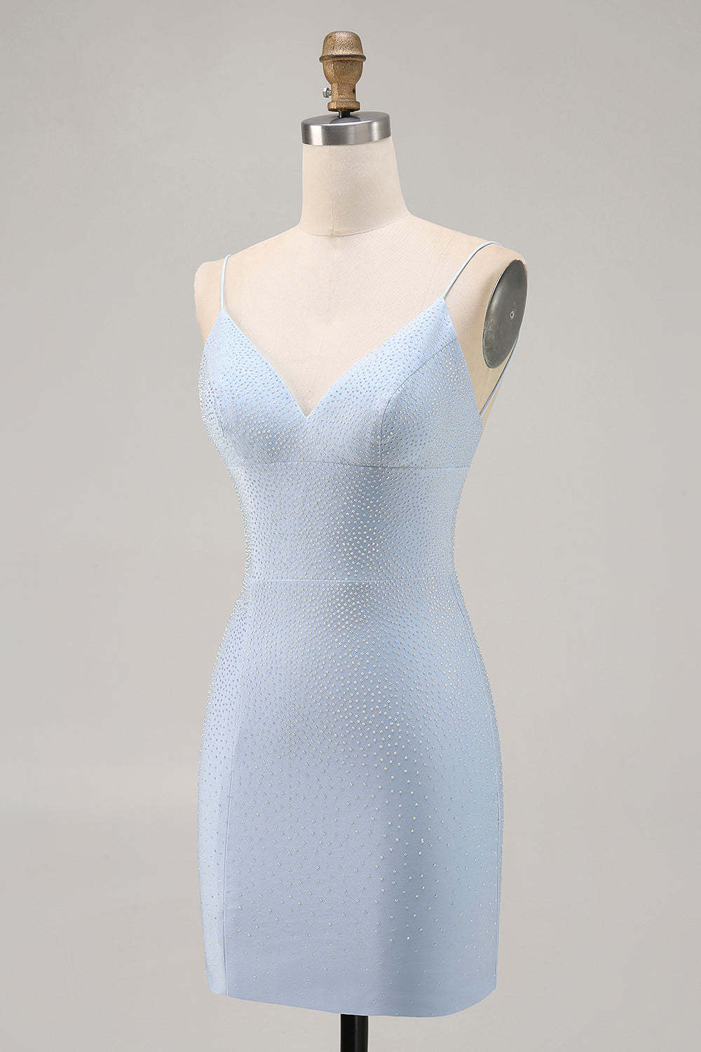 Sparkly Blue Tight Short Backless Homecoming Dress with Beading
