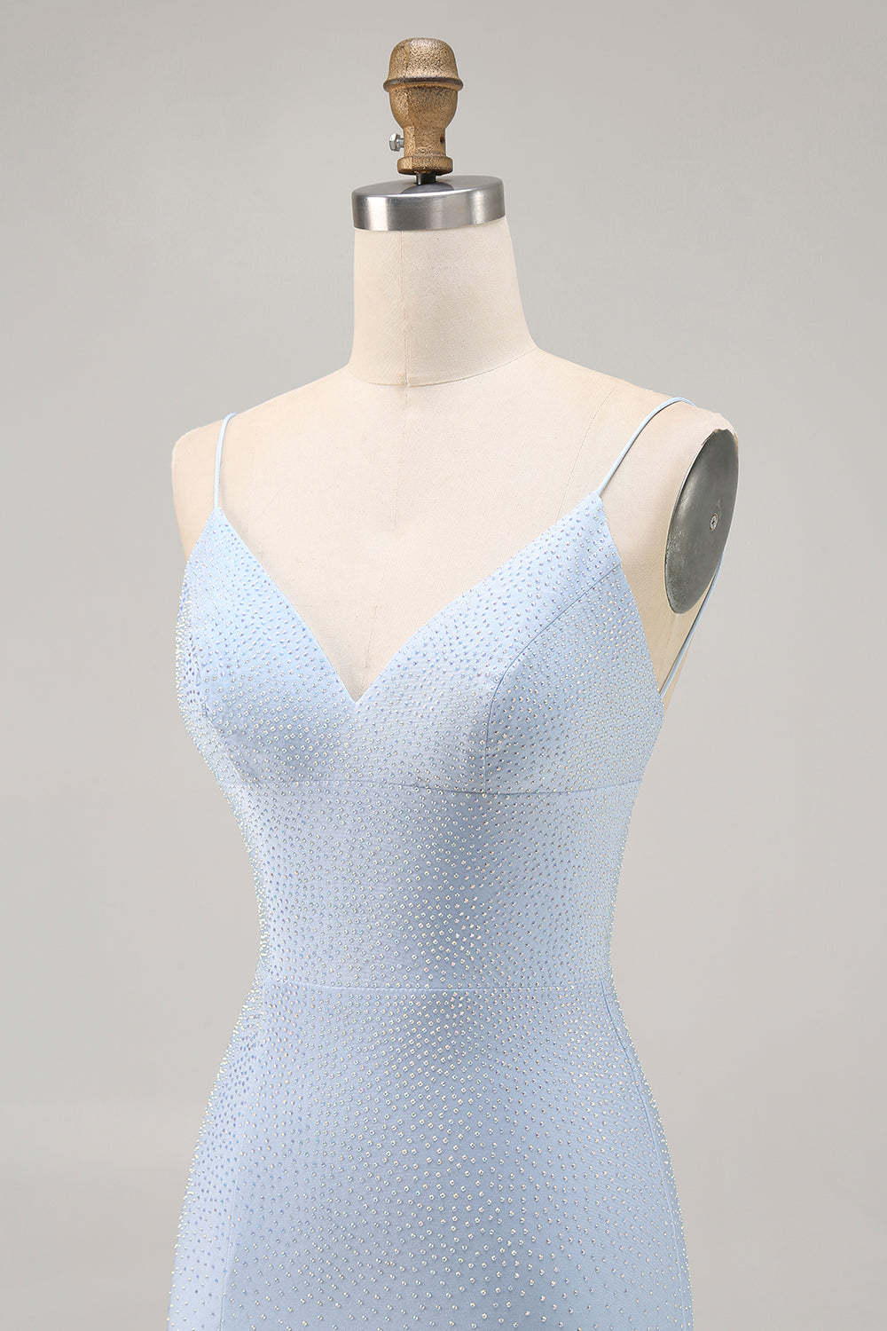 Sparkly Blue Tight Short Backless Homecoming Dress with Beading
