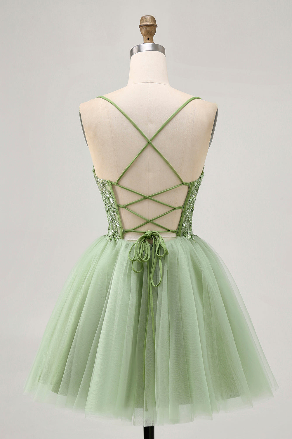 Sparkly Green Corset A Line Short Homecoming Dress with Lace