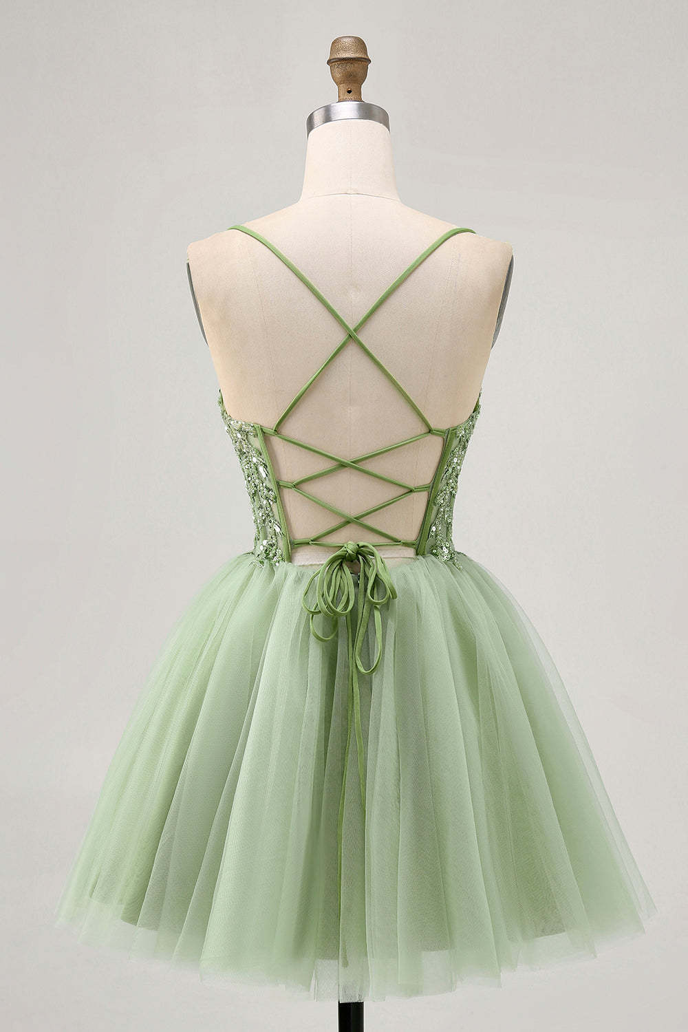 Sparkly Green Corset A Line Short Homecoming Dress with Lace