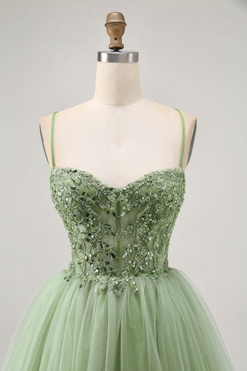 Sparkly Green Corset A Line Short Homecoming Dress with Lace