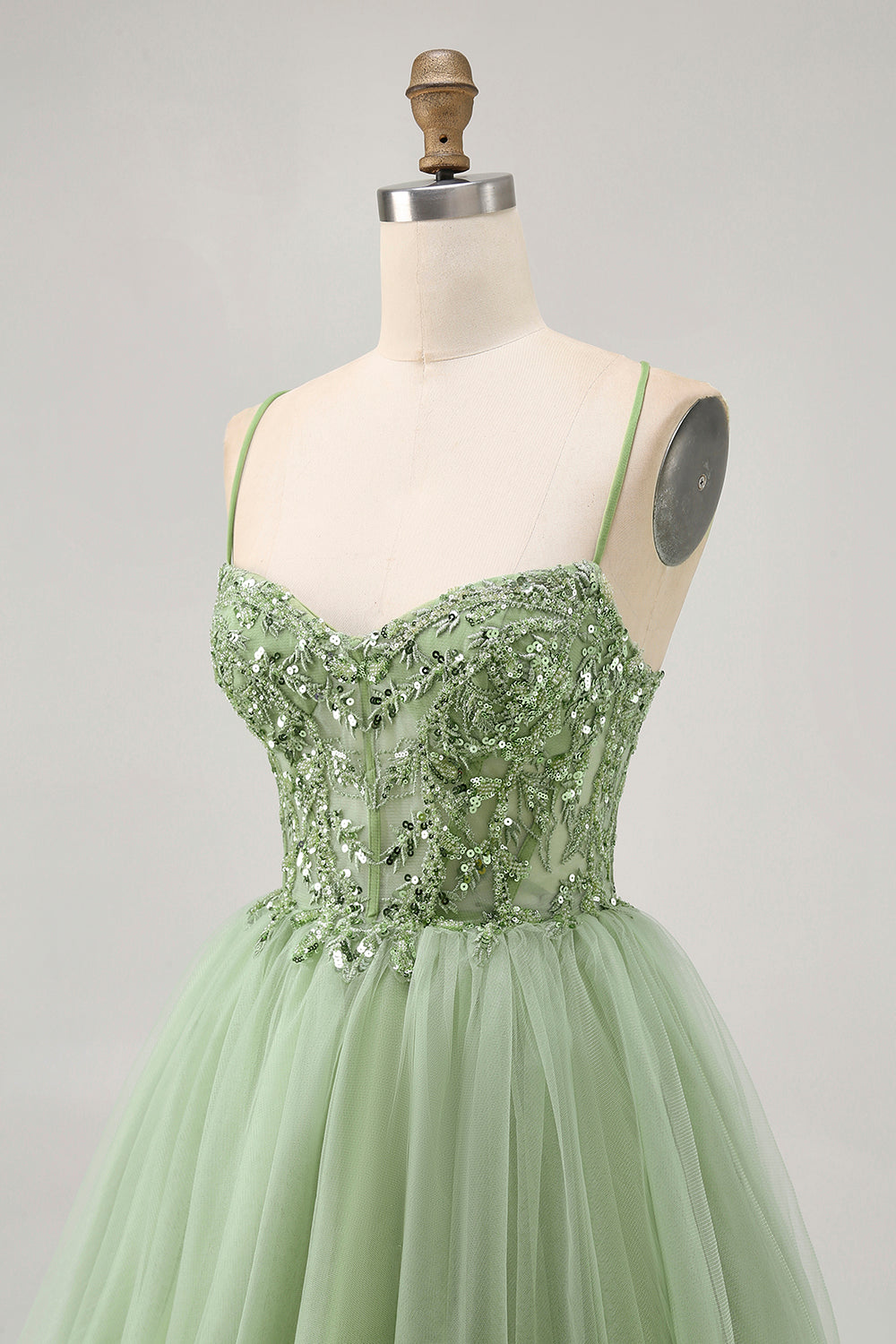 Sparkly Green Corset A Line Short Homecoming Dress with Lace