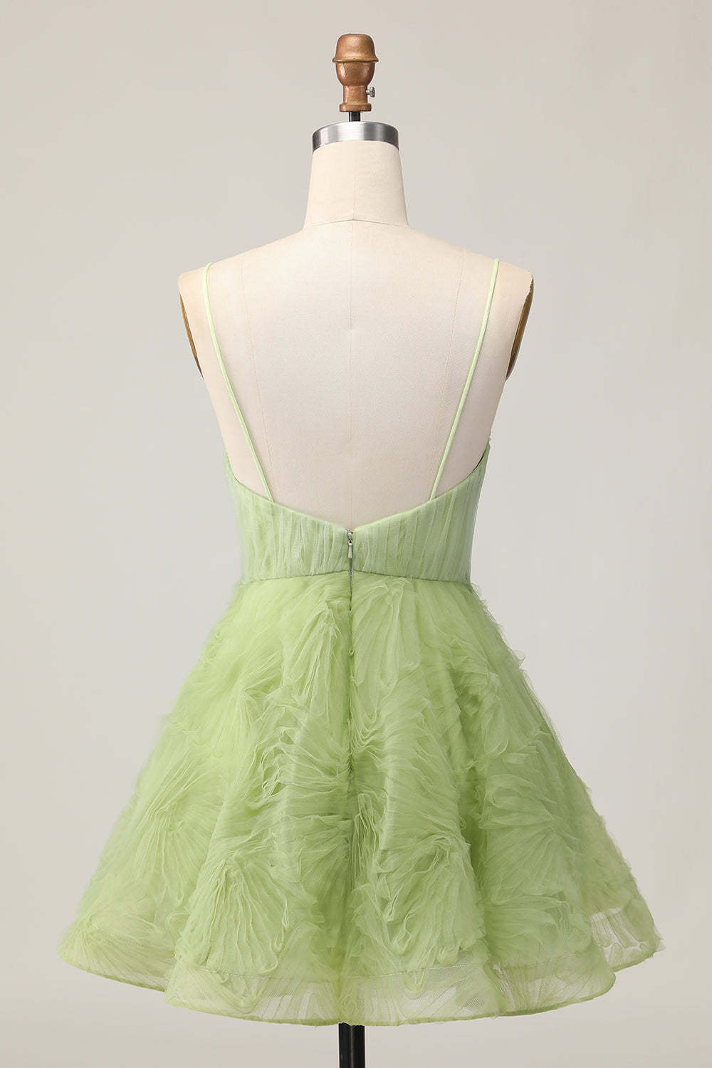 Green A Line Spaghetti Straps Ruched Backless Short Homecoming Dress