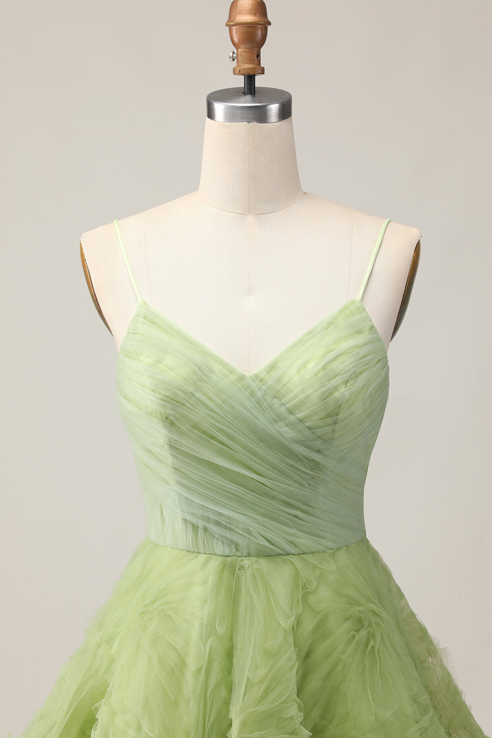 Green A Line Spaghetti Straps Ruched Backless Short Homecoming Dress