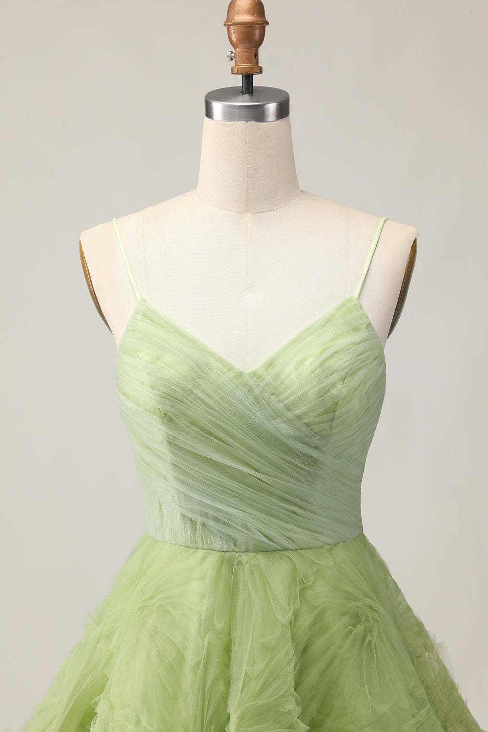 Green A Line Spaghetti Straps Ruched Backless Short Homecoming Dress