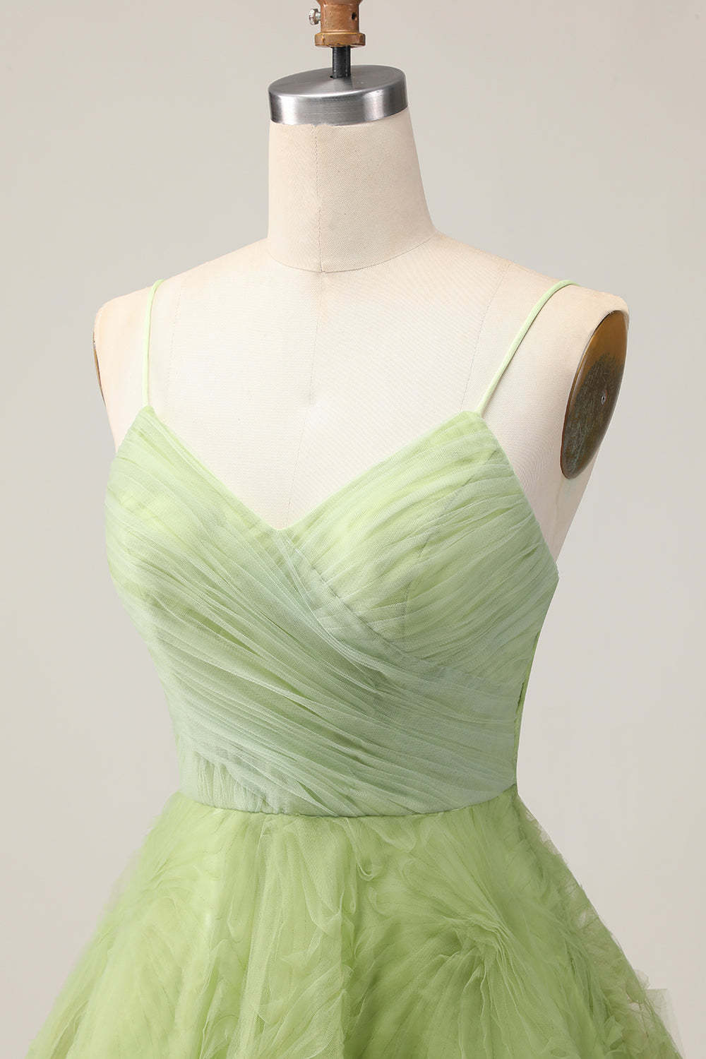 Green A Line Spaghetti Straps Ruched Backless Short Homecoming Dress