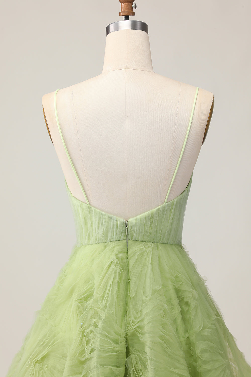 Green A Line Spaghetti Straps Ruched Backless Short Homecoming Dress