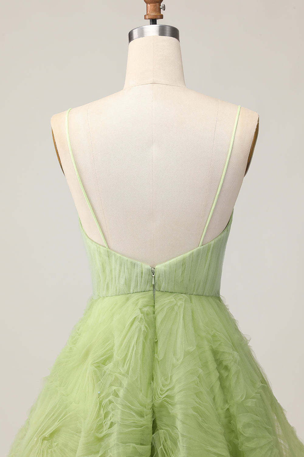 Green A Line Spaghetti Straps Ruched Backless Short Homecoming Dress